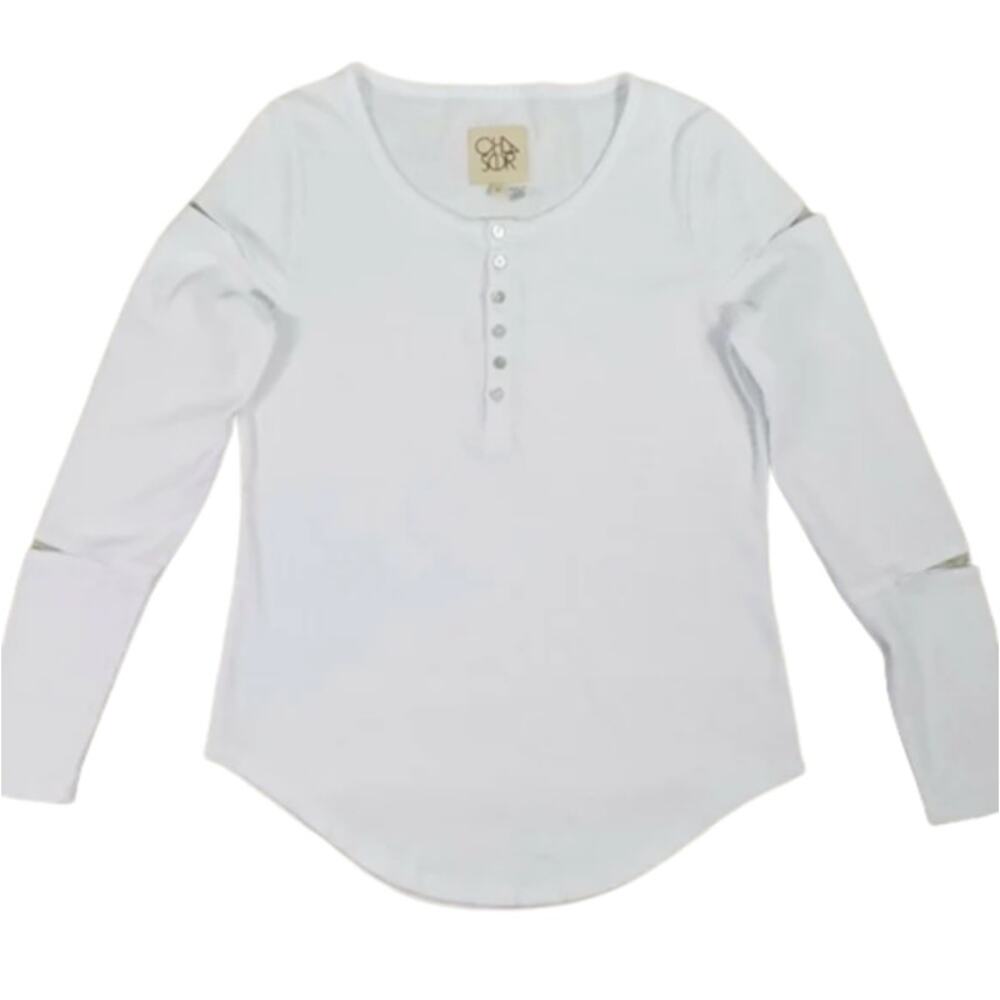 Chaser Long Sleeve Vented Henley with Shoulder & Elbow Cutouts White Size Large